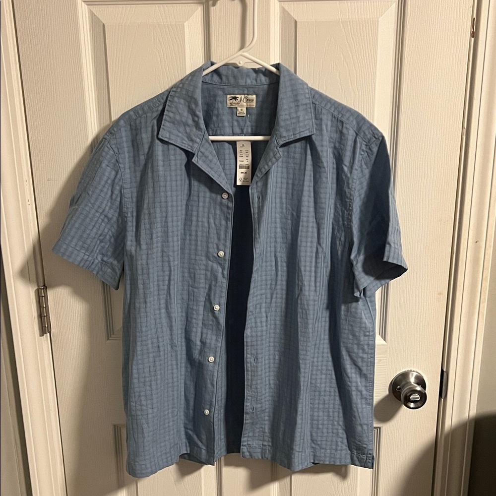 J.Crew Men's Blue Linen Short Sleeve Shirt
